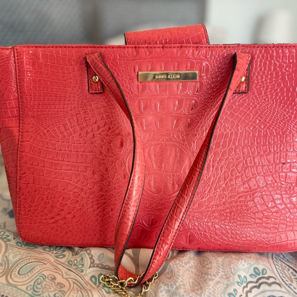 Anne Klein Tote with Textured Leather and Gold Hardware